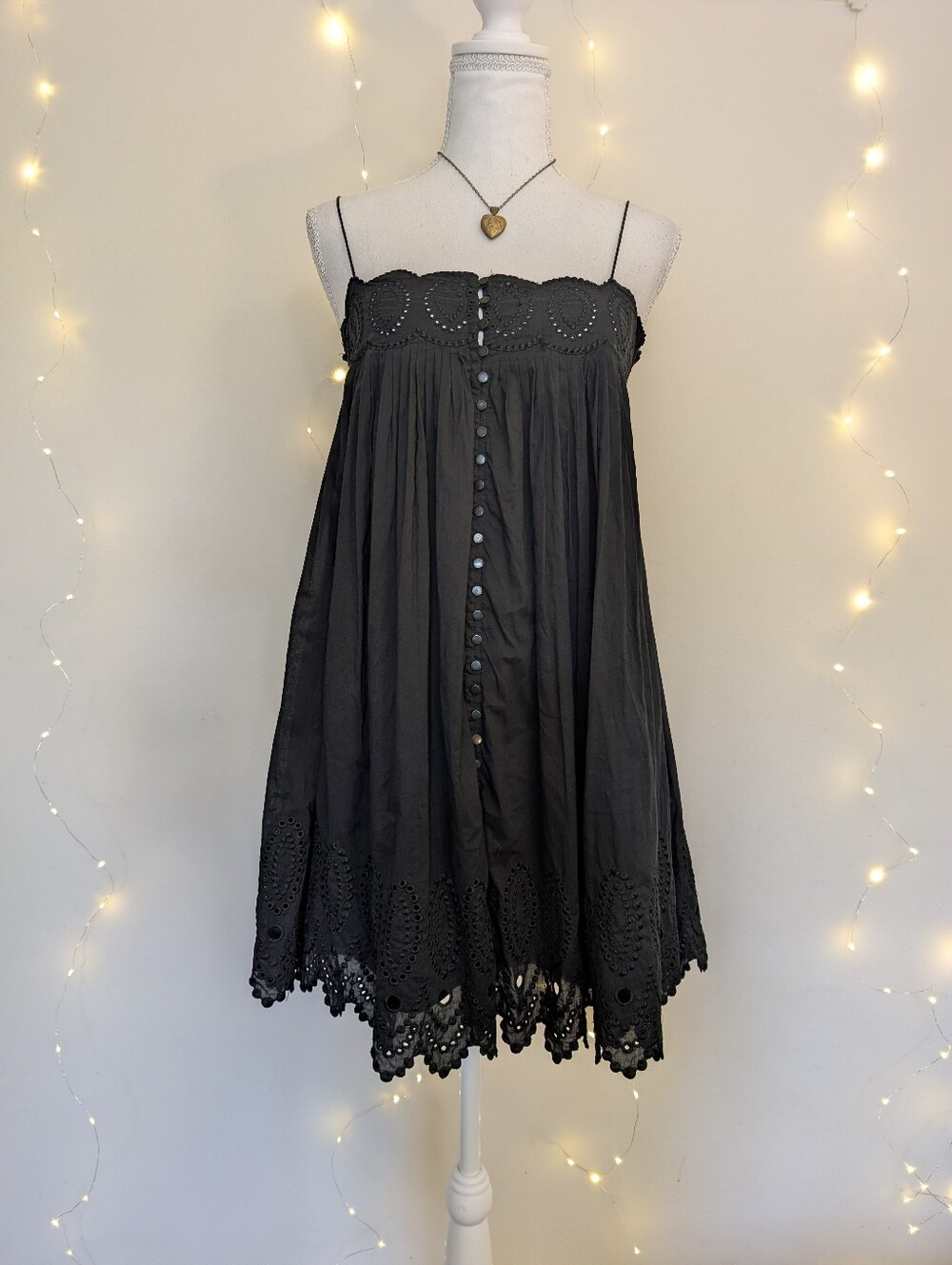 Catherine Malandrino Black Eyelet Mini Dress Babydoll